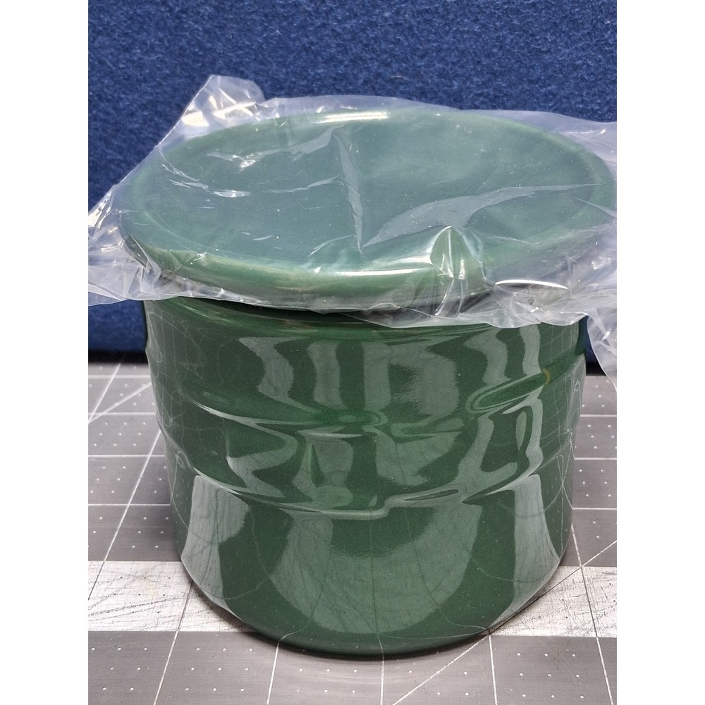 Longaberger Pottery Crock Green Woven Basket Texture Made in USA 4 inch